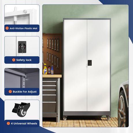 Yizosh Metal Garage Storage Cabinet with Locking Doors and Adjustable Shelves,- 75" Rolling Steel Tool Cabinet for Home Office,Garage,Warehouse Yizosh