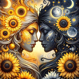 Diamond Art Kits for Adults - Sunflower Sun Moon Diamond Painting Kits DIY 5D Full Drill Diamond Dots Paintings with Diamonds Gem Art and Crafts for Home Decor 12x12 Inch Fuinkqe