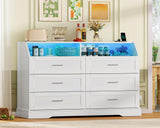 TEENFON 46.5'' Wide White Dresser for Bedroom, 6 Drawer Dresser with Charging Station & LED Lights, Closet Organizer for Bedroom, White TEENFON