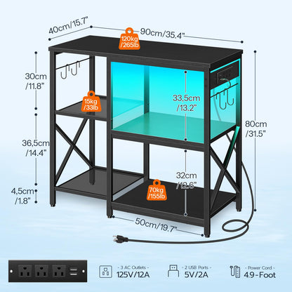 HOOBRO 20-29-37 Gallon Fish Tank Stand with Power Outlets and LED Light, Aquarium Stand with Storage Shelves, 35.4" L x 15.7" W, Reptile Tank Stand with Stable Metal Frame, Black BK80UDFT01 - WoodArtSupply