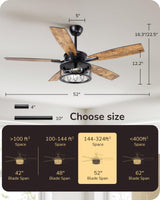 EDISHINE 52 Inch Farmhouse Ceiling Fans with Lights, Rustic Ceiling Fan with Light and Remote, 5 Wooden Blades Lighting & Ceiling Fans with Timer, 6 Speeds Reversible DC Motor for Bedroom Patio Porch EDISHINE