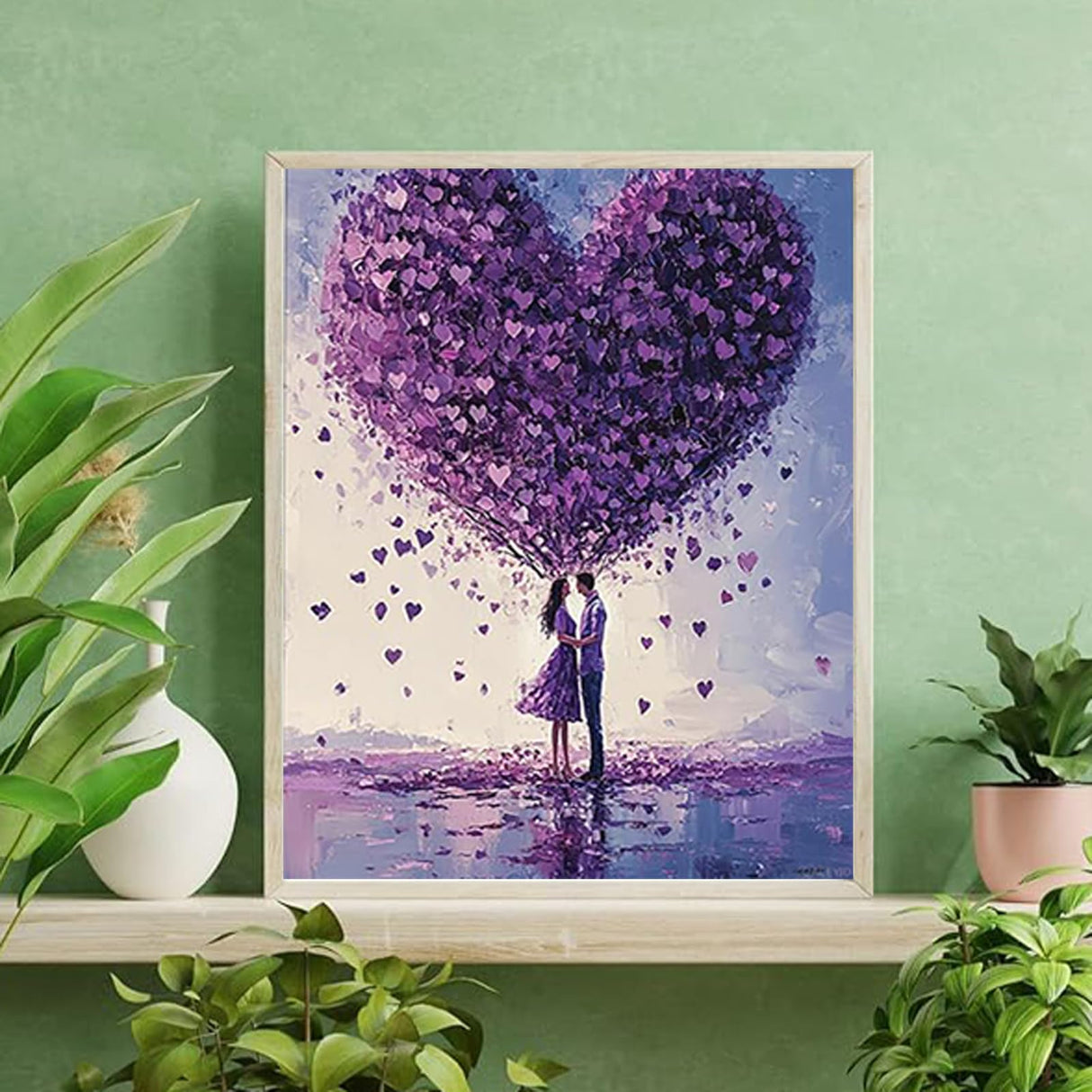 QACEYID Romantic Love Paint by Numbers Kit for Adults Beginners on Canvas, Purple Heart DIY Oil Painting Crafts Acrylic Couple Paintwork Art Home Wall Decoration Gifts 16x20 Inch QACEYID