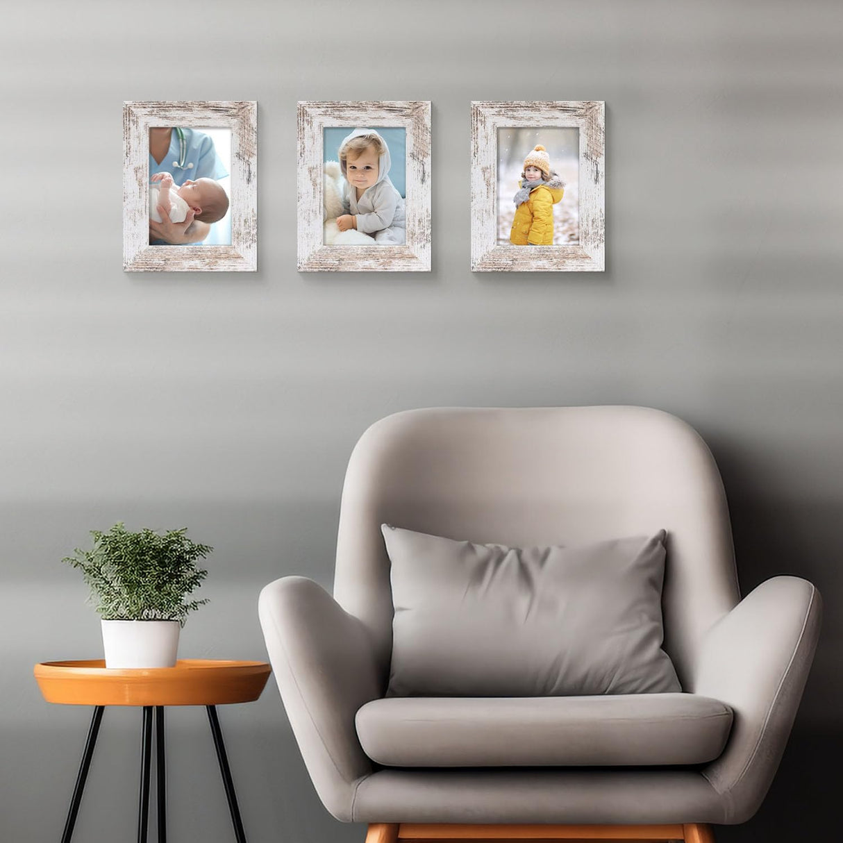 Golden State Art, 5x7 Picture Frame - Country Wood Grain Style - Tabletop Display, Back Hangers for Wall Display - Great for Photos, Gift, Pictures, Wedding, Portraits (2 Pack, White) Golden State Art