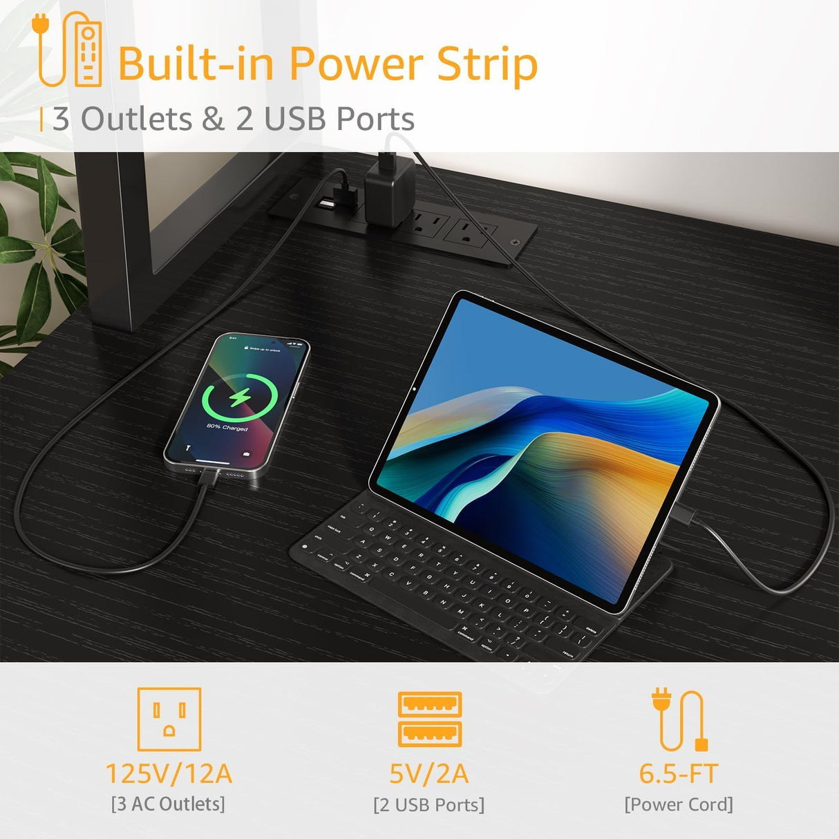 DLISITING Computer Desk with Hutch & Drawers - Office Study Writing 47 Inch Desk with 3 Drawers Storage Power Outlets, Modern Desk for Bedroom Home Office Black DLISITING