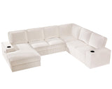 PaPaJet U Shaped Couch, 112 Inch Oversized Couch with Storage Chaise, Sectional Sofa with Cup Holders & 2 USB Ports, Corduroy Beige Sofa PaPaJet