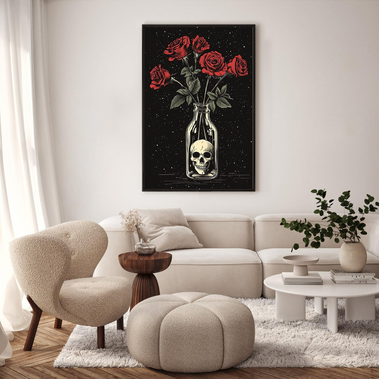 Framed Paint by Numbers Kit for Adults Beginner, Skull and Roses Easy Paint by Number Kits on Canvas Framed, Skull DIY Acrylic Oil Painting by Numbers with Frame for Gift Home Decor 8 x 12 inch GEEHEIY