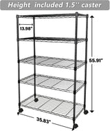 Simple Deluxe Heavy Duty 4-Tier Storage Shelving Unit, 35.83" W x 13.98" D x 55.91" H, 1000 Lbs Loading Capacity, Black Simple Deluxe