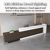 Reception Desk - Modern Front Desk with Hidden LED Lighting, Spacious Checkout Counter, Customizable Retail Counter, and Elegant Design for Office Reception or Waiting Areas (White & Wood, 108") ZGNBSD