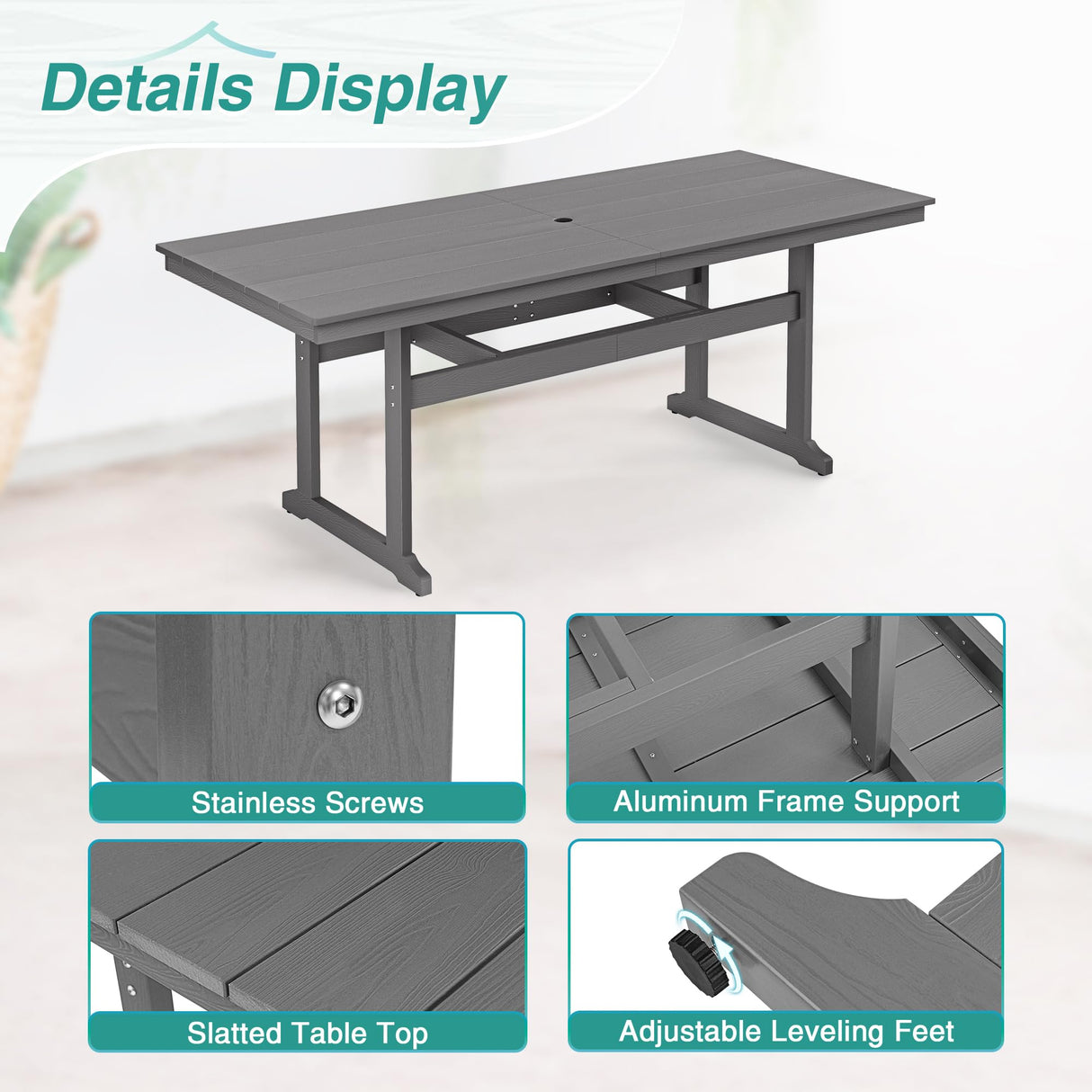 Homenjoy 9 Pieces Patio Table and Chairs Set, HDPS Weather Resistant Outdoor Patio Dining Set with Umbrell Hole, Rectangle Outdoor Dining Table with 8 Patio Chairs for Balcony Backyard Deck, Grey Homenjoy