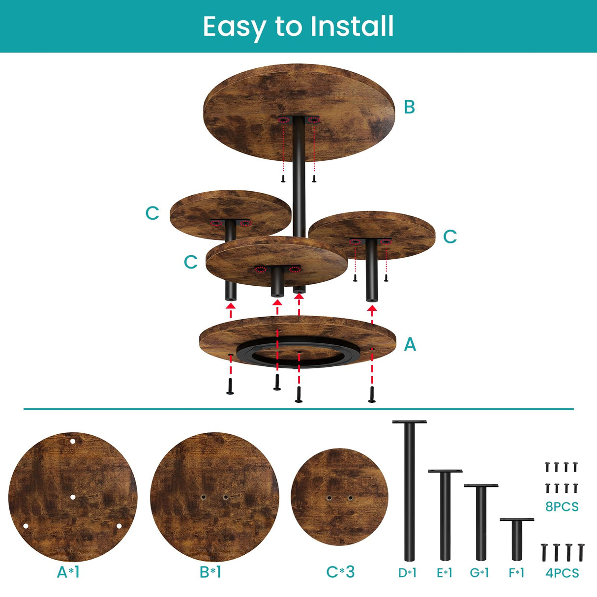 ELITEROO 4 Tier Round Cupcake Tower Stand for 50 Cupcakes, Wooden Rotatable Cake Stands with Tiered Tray, Farmhouse Wood Dessert Display Platter for Birthday Graduation Baby Shower Wedding Tea Party ELITEROO