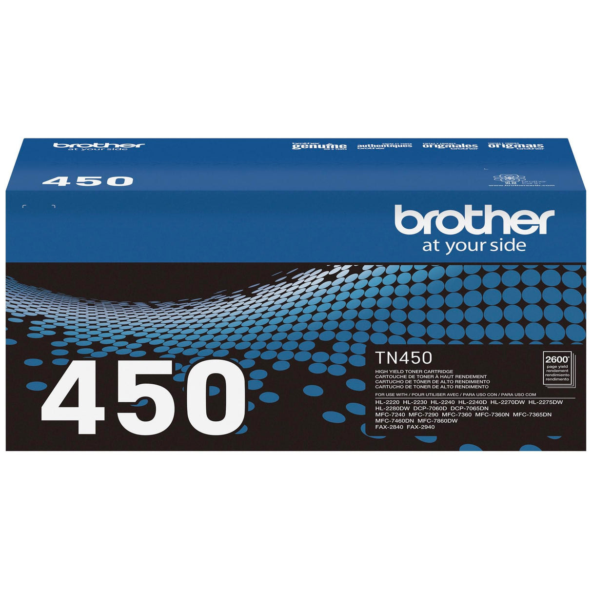 Brother Genuine High Yield Toner Cartridge, TN450, Replacement Black Toner, Page Yield Up To 2,600 Pages Brother