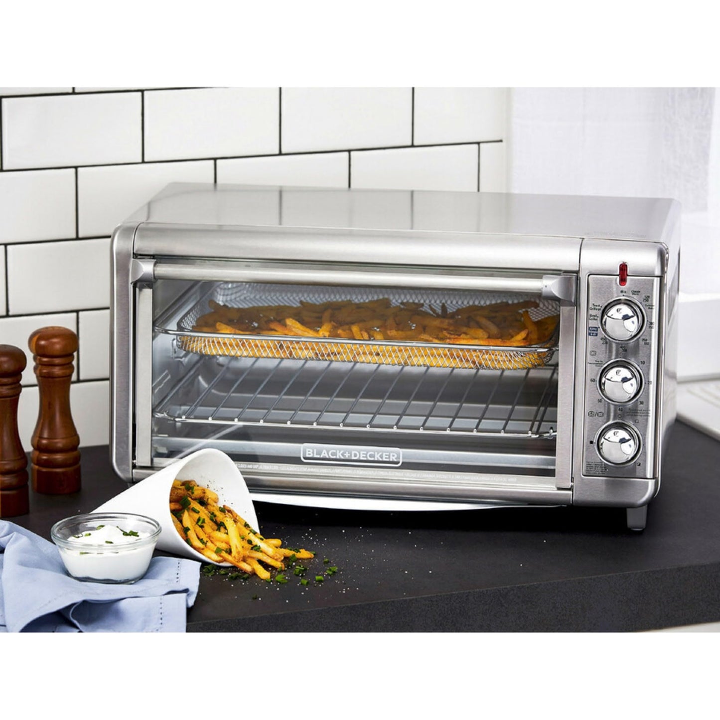 BLACK+DECKER Crisp 'N Bake Air Fry Toaster Oven, 8-Slice, 5 Cooking Functions, 60 Minute Timer, Stainless Steel