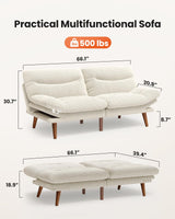 AMADA HOMEFURNISHING Convertible Futon Sofa Bed,66″ White Futon with Adjustable Backrest & Armrests,Folding Futon Sleeper Recliner for Small Spaces, Play Room Or Office, Corduroy Small Couch AMADA HOMEFURNISHING