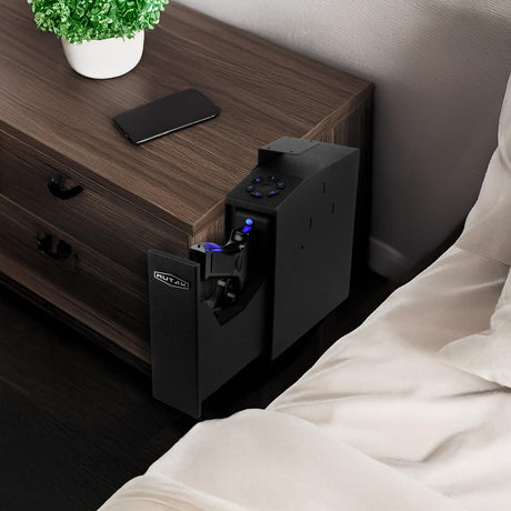 Mutak Gun Safe for Handgun, Slider Biometric Pistol Safe, 4 Ways Quick Access with APP/Fingerprint/PIN Code/KEY, Single Gun Safe for Nightstand Bedside Home,Wall, Dresser Mutak