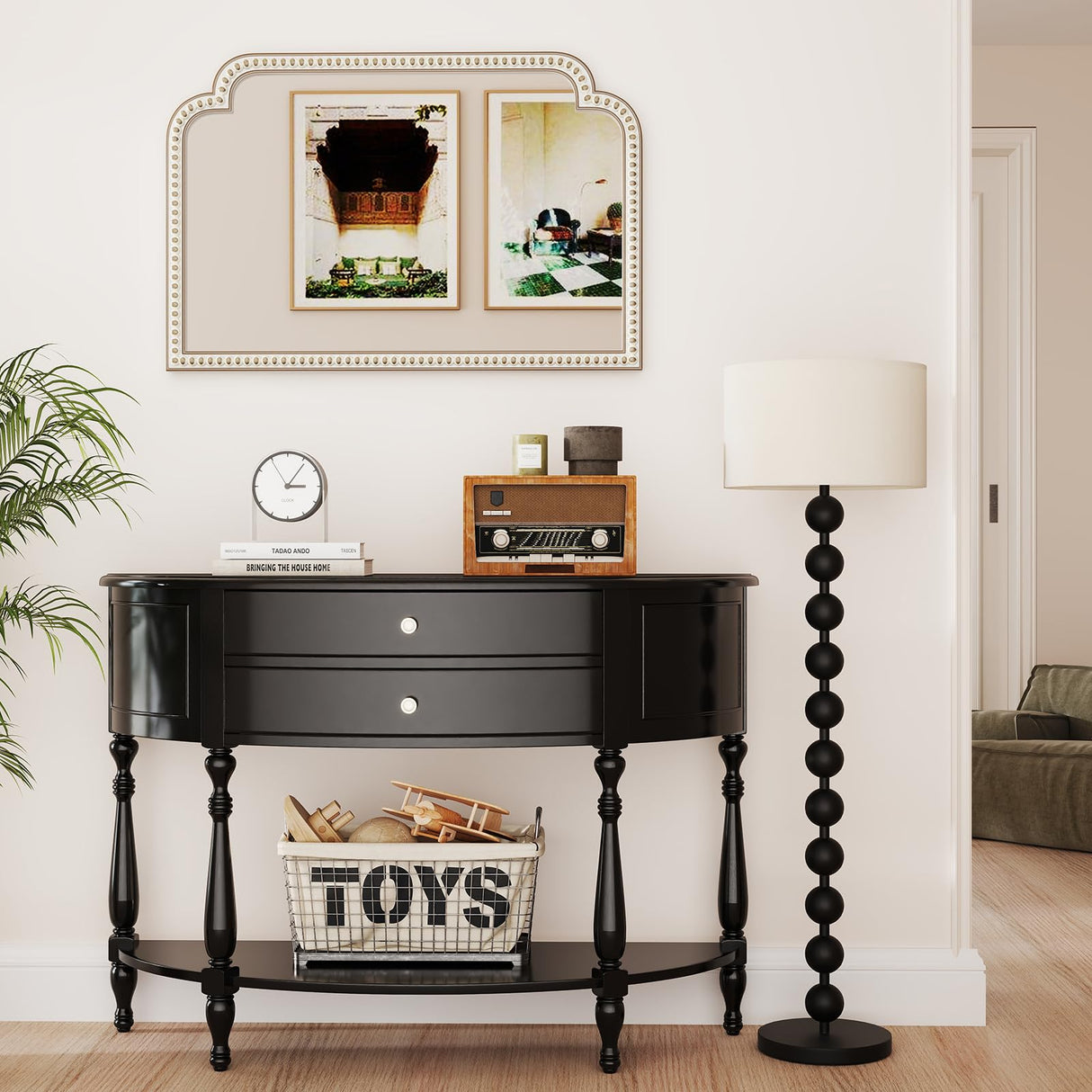 36''x24'' Farmhouse Wood Decorative Wall Mirrors with Beads, Boho Large Wide Arch Mirror for Living Room, Bedroom, Entryway, Fireplace HOITUZYUS