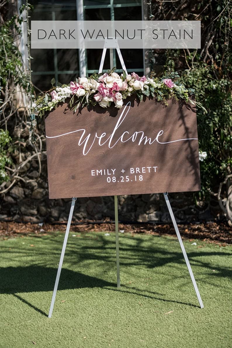 Custom Wooden Welcome Sign for Charming Weddings: Display Date & Couple Name, Personalized Welcome Wedding Sign, Weathered Oak Stain Wood Sign, - WoodArtSupply