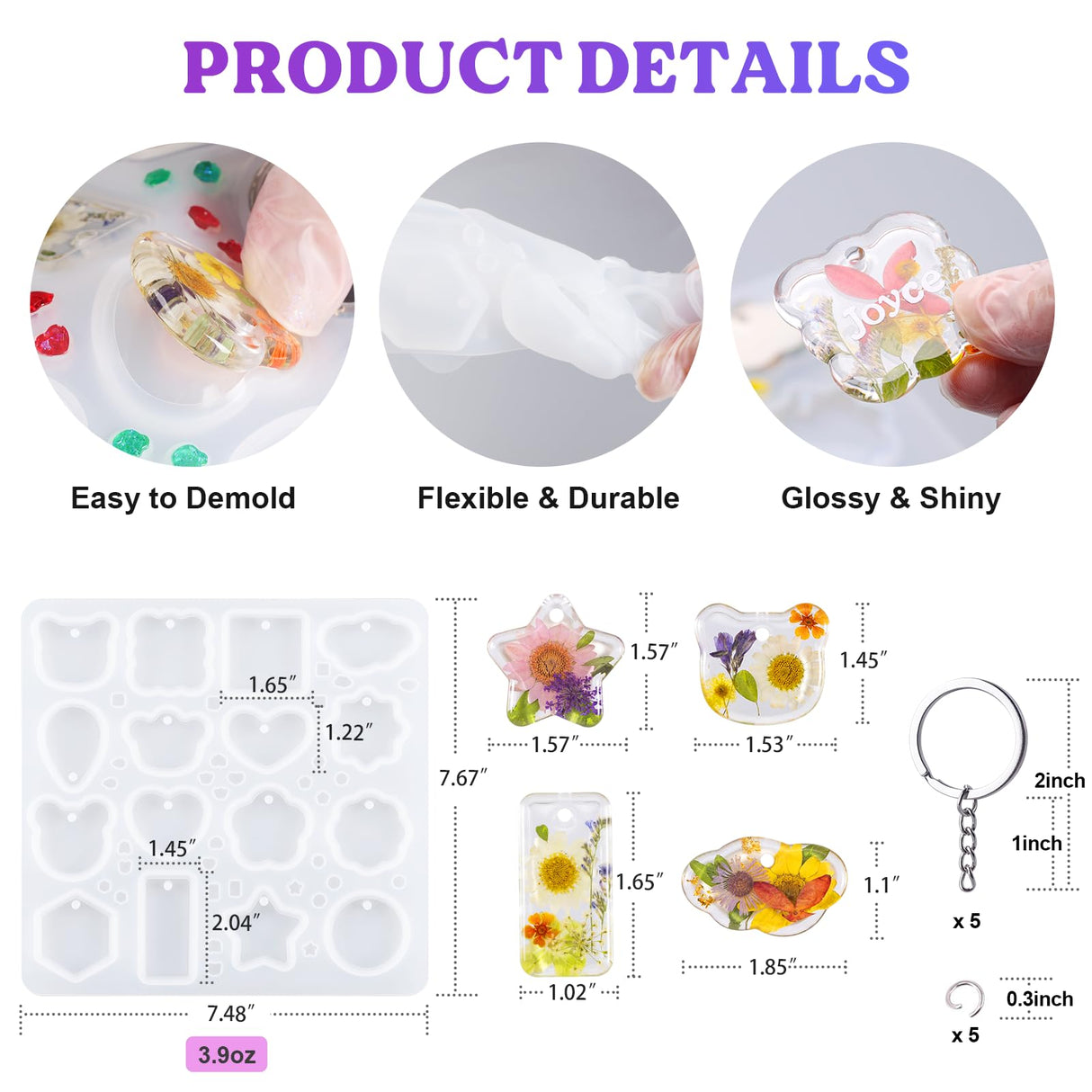 LET'S RESIN Keychain Resin Molds Silicone with Hole, 16 Cavities UV Resin Jewelry Pendant Mold for Beginner, Epoxy Resin Molds for Keychain Pendant Jewelry Making LET'S RESIN