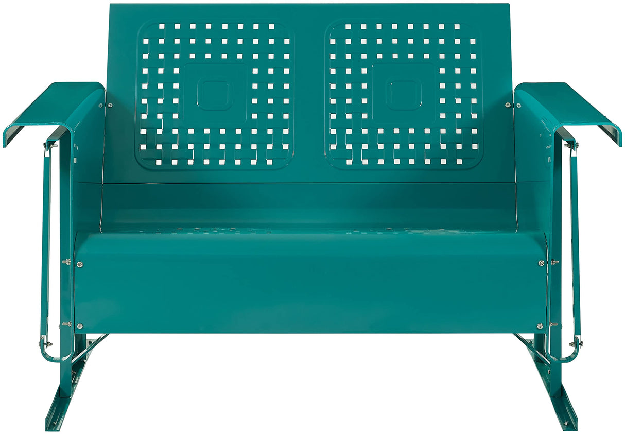Crosley Furniture CO1024-TU Bates Retro Metal Outdoor Loveseat Glider, Turquoise Gloss Crosley Furniture