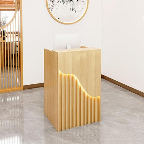 Small Reception Desk, Checkout Counter with Led Lights and Lockable Drawer, Portable Podium Stand, Front Desk Reception Room Table for Checkout Office, Beauty Salon, Lobby WoodArtSupply