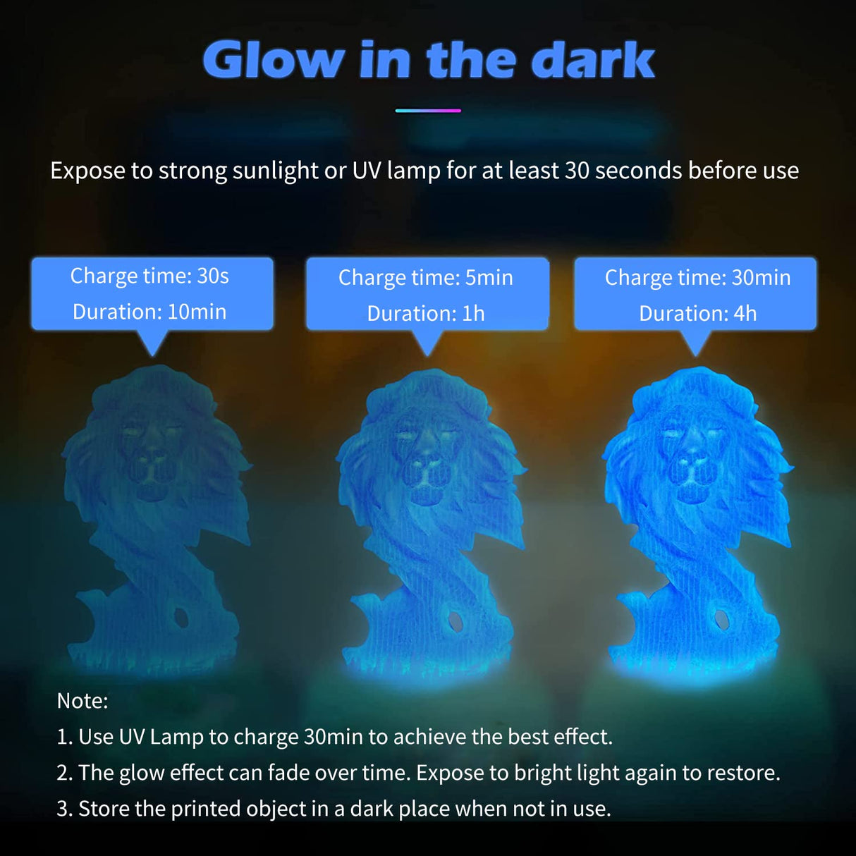 TEQStone Glow in The Dark PLA Filament 1.75mm Blue, Consistent Diameter +/- 0.03mm, Vacuum Packaging, Compatible with Various 3D Printers, 1KG Spool TEQStone