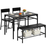 Shintenchi Kitchen Table Chairs Set of 4, Dining Table Set for 4 with Bench and Chairs, 4 Pieces Kitchen Table Set with Storage Rack & Metal Frame for Small Space, Black Shintenchi