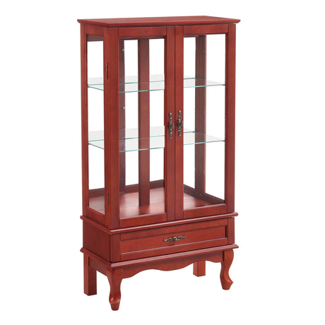 KEIKI Lighted Glass Display Curio Cabinet, 49" Tall Display Case with Adjustable Glass Shelves and Mirrored Back Panel for Living Room, Kitchen, Light Blub Included, Cherry KEIKI