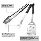 BBQ Accessories Grill Tools, Heavy Duty Grilling Accessories Barbecue Accessories Stainless Steel Grill Accessories with Spatula, Fork, Tongs and Gift-Box for Outdoor Grill, Home Grill (3PCS) HE-SANQI