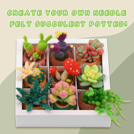 Yizzvb Needle Felting Kit, 9 PCS Succulent Needle Felt Beginner Kits, Wool Felting Kit Including Wool Roving, Felting Pad, Felting Needles and Instructions for DIY Craft Home Decoration Yizzvb