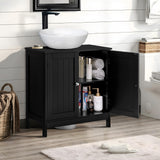 Iwell Pedestal Sink Storage Cabinet with 2 Doors and Shelf, Under Sink Cabinet, Bathroom Sink Cabinet with U-Shape, Black YSG020H Iwell