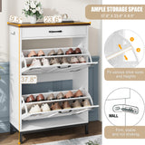 Shoe Cabinet Storage for Entryway Hidden Shoes Storage Cabinet with 2 Flip Drawers, Farmhouse Narrow Shoe Rack Cabinet Slim Free Standing Shoe Organizer Cabinet for Door Entry, Foyer, Hallway, White Jocoevol