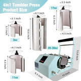 BetterSub 4in1 Set 3oz Shot Glass Tumbler Heat Press Machine 30oz 20oz Sublimation Straight Skinny Tumbler, 11oz 15oz 16oz 17oz Sublimation Mug Heat Transfer Teal BetterSub