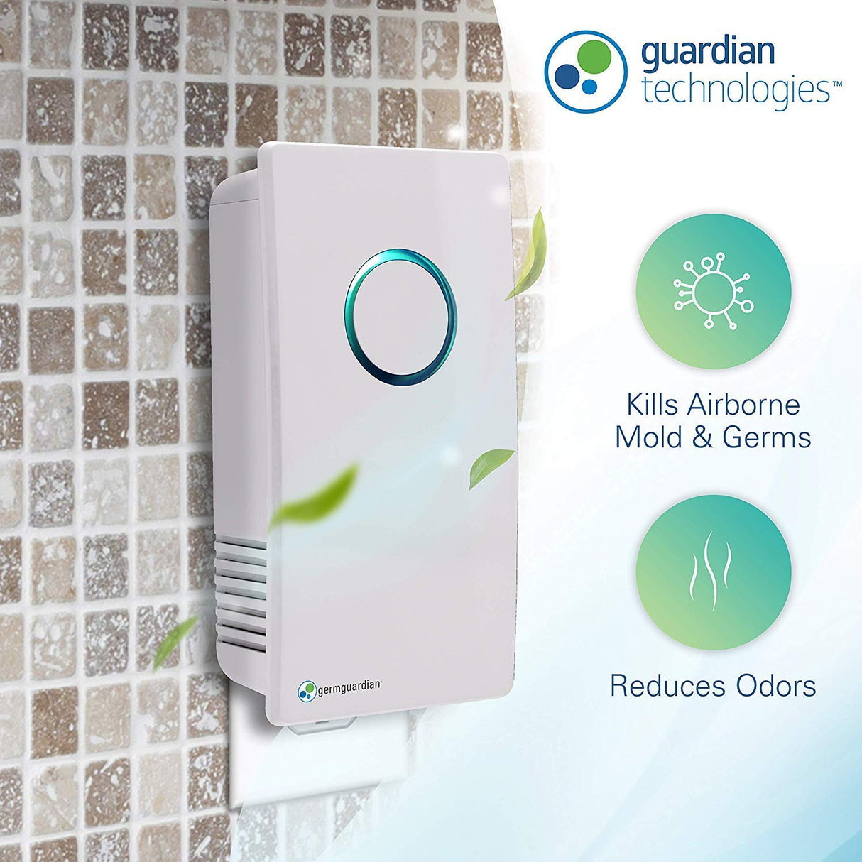 Germ Guardian GG1100W 7” Pluggable Small Air Purifier, Small Room Wall Air Sanitizer, Freshens Air, UV-C Light Kills Germs, Reduces Odors from Pets, Cooking, Mold, GermGuardian, 1-Yr Wty (White) GermGuardian