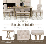 Farmhouse Dining Table Set for 6, Kitchen Table Set with Chairs and Bench, 6 Piece Solid Wood Dining Room Set with Trestle Table Legs for Kitchen, Dining Room (Natural Wood Wash) Mirightone