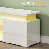 Lamtor TV-Stand for 85 Inch TV - Led TV Stand with Power Outlet, Modern Entertainment Center with Glass Shelf, High Glossy Gaming TV Media Console for Living Room, White Lamtor