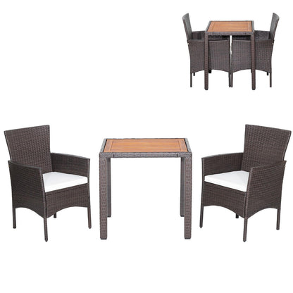 Tangkula 3 Pieces Patio Furniture Set, Outdoor Mix Brown Wicker Dining Set w/Acacia Wood Top Table, Comfortable Cushioned Chairs, Space-Saving Rattan Conversation Set for Garden, Backyard, Po - WoodArtSupply