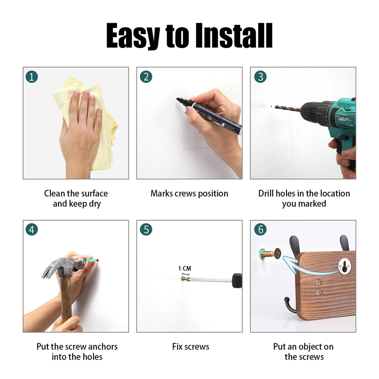 Gohiuo Rustic Wall Mount Coat Rack, Coat Hooks Wall Mount Wood Coat Rack with 5 Triple Hooks, Heavy Duty Wooden Wall Mounted Coat Hanger for Entryway, Farmhouse Hanging Coats, Hats, Bags,Towels Gohiuo