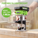 Greenworks 24V Cordless Trim Router, Variable Speed Brushless Motor Compact Palm Router with 2Ah Battery and Charger Greenworks