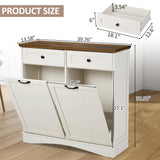 AHB Double Tilt Out Trash Cabinet Freestanding Kitchen Trash Cabinet, 2x13 Gallons Hidden Garbage Recycling Cabinet with Hideaway Drawers Pet Proof Trash Can for Kitchen Living Room, Antique White AHB