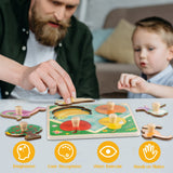 Wooden Toddler Puzzles, Funsland Peg Puzzles Gifts Toys, 4 Pcs Eco Friendly Animal Patterns Jigsaw with Handles, Infant Kid Fine Motor Skill Learning Educational Montessori Puzzles for 1 2 3 Years Old Funsland