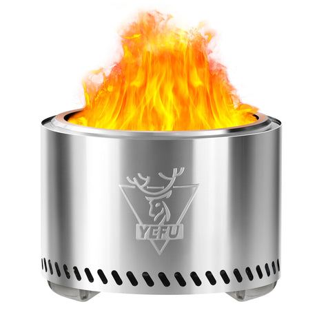 YEFU Fire Pit with Removable Ash-Pan: Smokeless Firepit 304 Stainless Steel Material - Outdoor Fire Pit Silver 19 inch - Smokeless Fire Pit for Outside Outdoor Patio Camping Backyard YEFU
