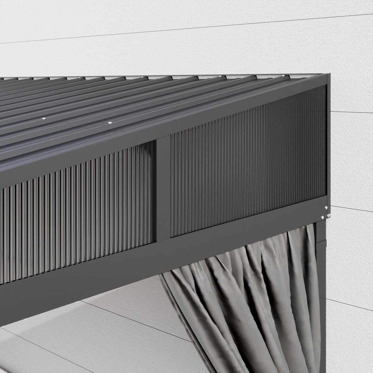 PIAOMTIEE Lean to Backyard Gazebo, Wall Mounted Heavy Duty Gazebo Outdoor Waterproof, Patio Pergola Awning with Iron Roof, Aluminum Frame, Mosquito Net, Curtains for Backyard, Grey + Brown(12x14FT) PIAOMTIEE