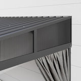 PIAOMTIEE Lean to Backyard Gazebo, Wall Mounted Heavy Duty Gazebo Outdoor Waterproof, Patio Pergola Awning with Iron Roof, Aluminum Frame, Mosquito Net, Curtains for Backyard, Grey + Brown(12x14FT) PIAOMTIEE