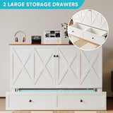 CECER Full Size Solid Wood Murphy Bed with Tri-Folding Mattress，Murphy Bed with Charging Station and Large Storage Drawer for Small Spaces/Bedroom/Guest Room-（White） CECER