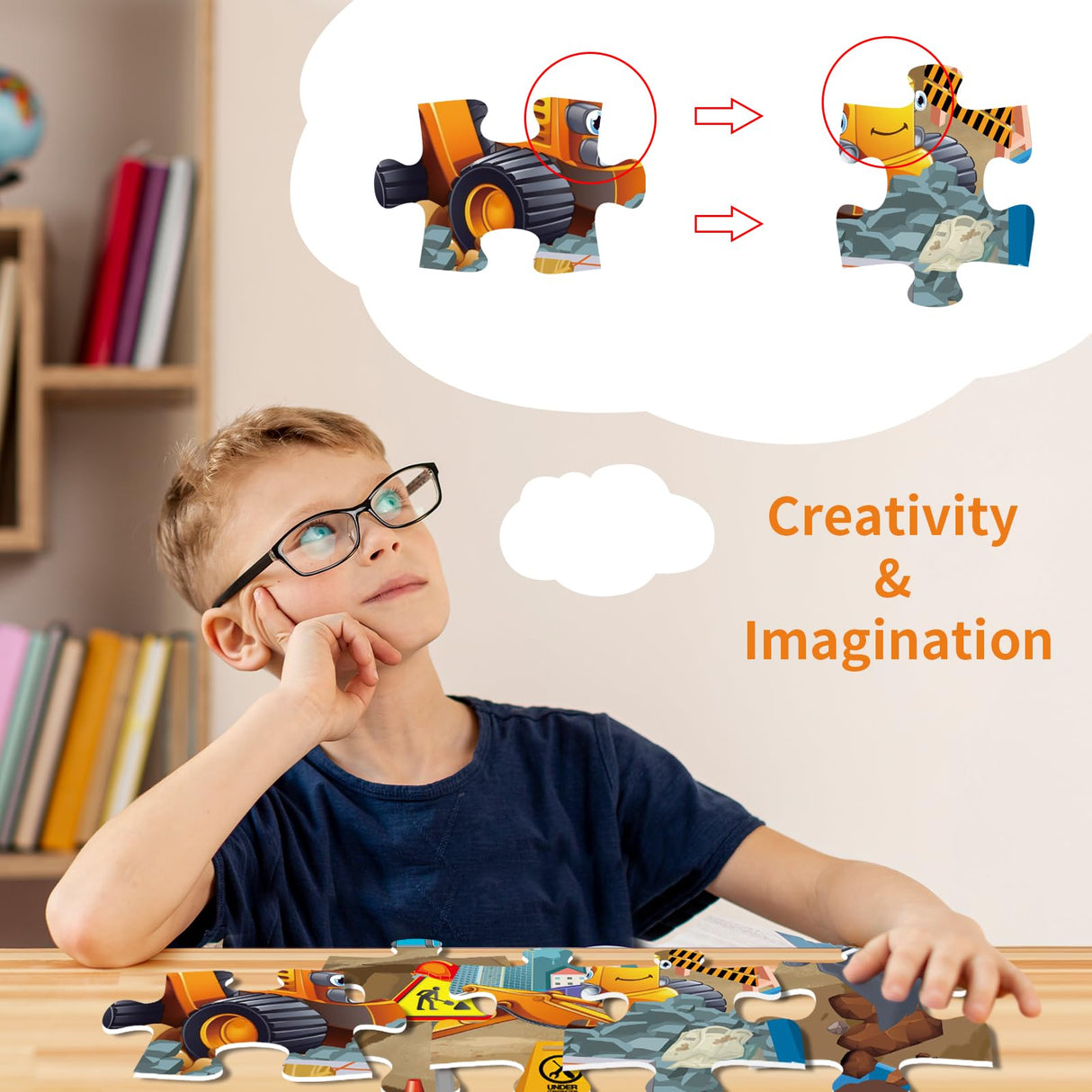 Jadeso 48 Pieces Jumbo Floor Puzzles for Kids ages 3-5, Puzzle for Kid Ages 4-6, Construction Site Jigsaw Large Puzzles, Children Learning Preschool Educational Toys, Great Gift for Kids 4-8 Years Old Jadeso