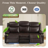 PALLOME Power Reclining 3-Seater Sofa for Home Theater, Electric Recliner Couch with LED Lights, USB & Type-C, RV Sofa with Cup Holders, Side Pocket, Faux Leather (Brown) PALLOME