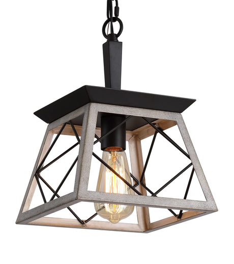 Q&S Farmhouse Pendant Light Fixture,Vintage Pendant Light Chandelier,Industrial Hanging Lighting,Wrought Iron,Oak and ORB,1 Light E26 UL Listed Q&S