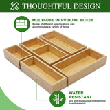 Bamboo Drawer Organizer Set, 5 PCS Multi-Use Individual Wood Storage Organizers, Junk Drawer Divider and Storage Trays Containers for Kitchen, Bathroom, Office Desk, Makeup, Jewelry, Utensils MapleGrace