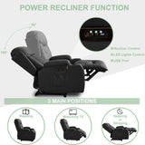 TUNYI Power Recliner Chair with Massage & Heat, Faux Leather Reclining Sofa with LED Light, Home Recliner Theater Seating with USB Port/Lumbar Pillow/Cup Holder/Side Pocket (Black, 1PC) TUNYI