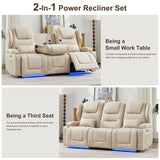 DRMBOOK RV Power Loveseat Recliner Sofa, Leathaire Fabric 3-Seater Wall Hugger Reclining Sofa, Home Theater Seating Chair with Cup Holders, 3 Person Couch RV Furniture for Living Room, Beige DRMBOOK