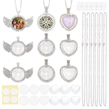 PH PandaHall 6 Sets Sublimation Rhinestone Tray Pendants, 3 Style Double Sided Pendant Blank Wing Heart Round Bezel Trays with Sublimation Blanks and Cabochons for Christmas Necklace Jewelry Making PH PandaHall